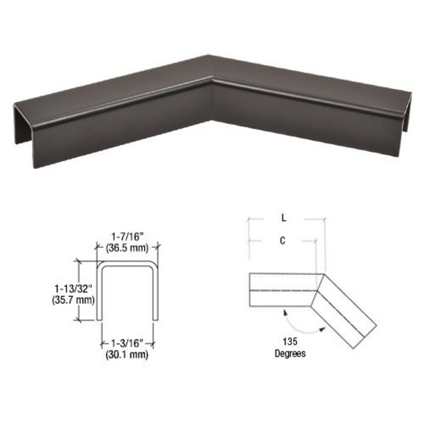 Cr Laurence L10 Series U-Channel 135 Degree Horizontal Corner for 21.52 mm Laminated Glass Cap Railing L10H3MBL